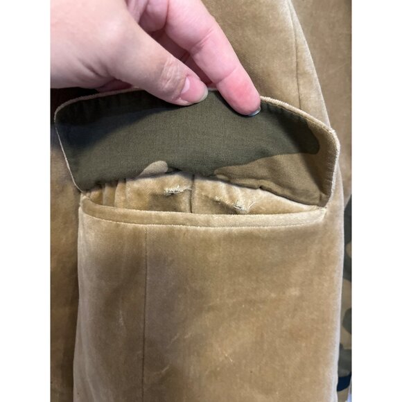 Sisley Mens Camel Velvet Blazer With Camouflage Lining 2-Button Closure Size 44 - Picture 6 of 9